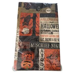 Halloween Themed Tablecloth 70in Round Polyester Backed Vinyl Surface NEW